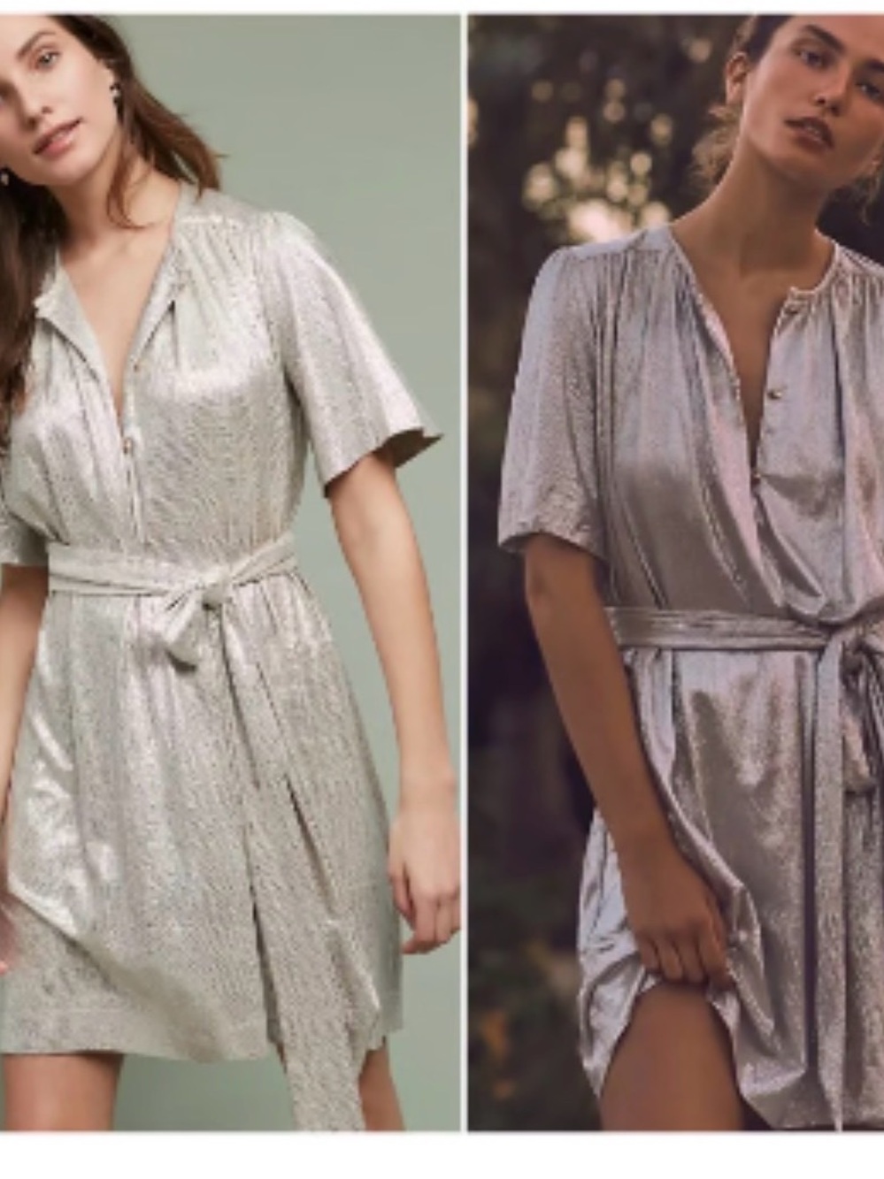 Metallic Silver Wrap mini dress with Tie Belt